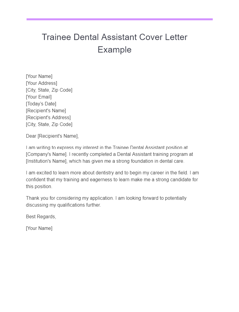 dental assistant trainee cover letter