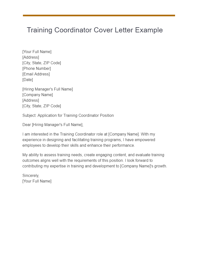 training coordinator cover letter example