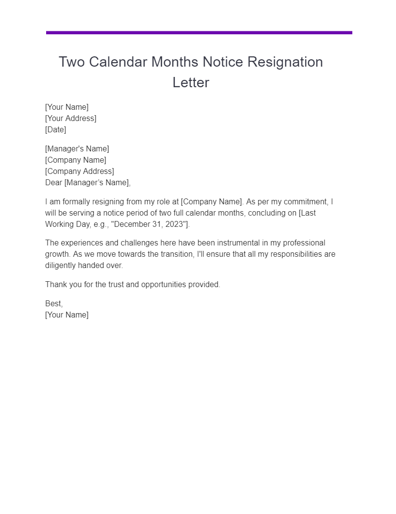 13 Two Months Resignation Letter Examples How To Write Tips Examples 4037