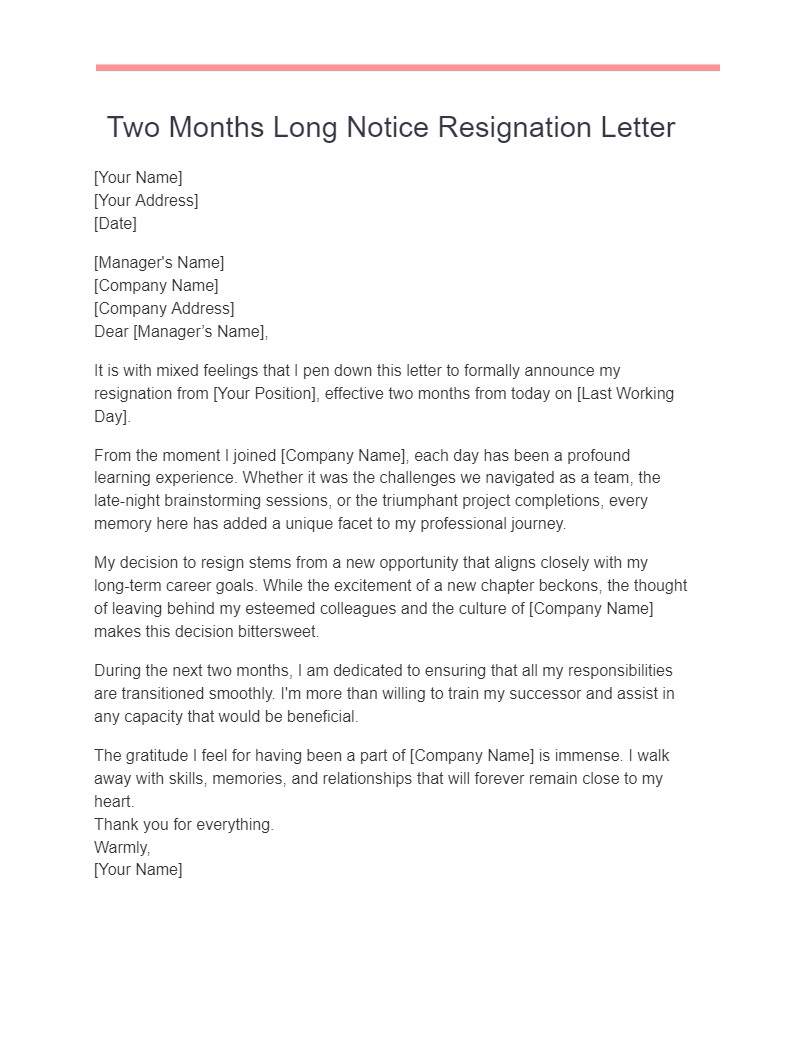 two months long notice resignation letter