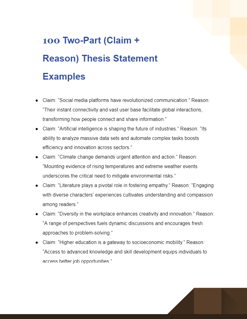 two part claim reason thesis statement examples