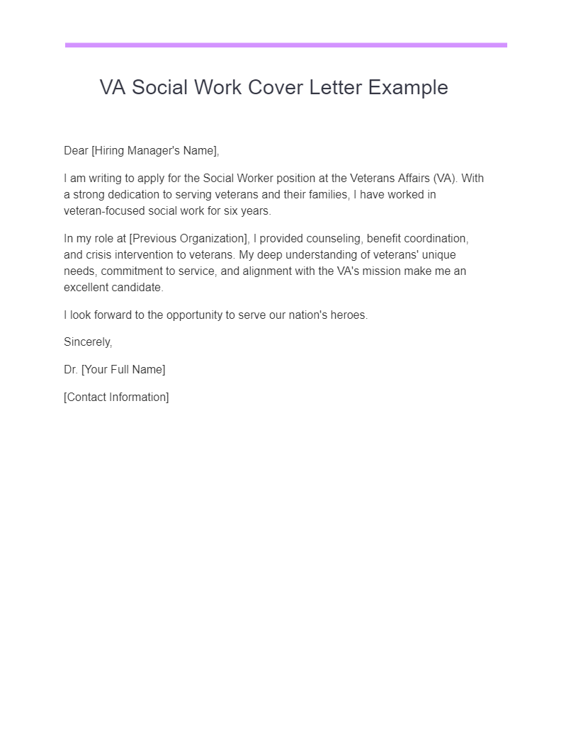 va social work cover letter example