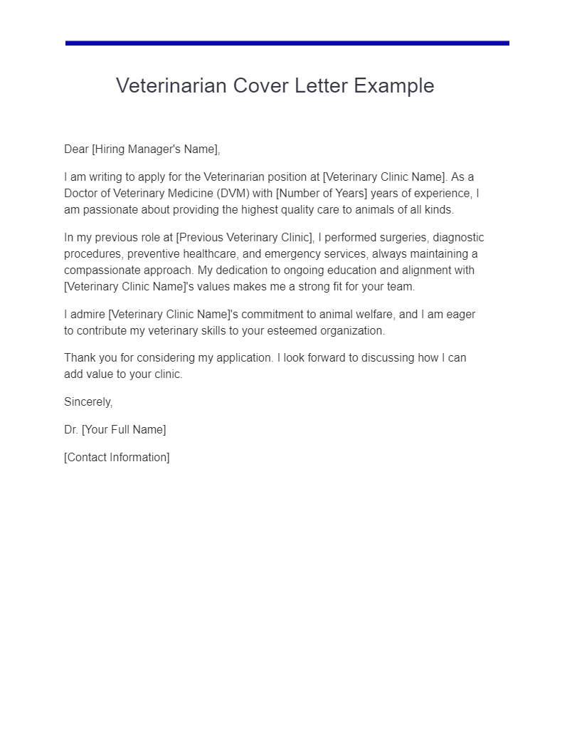 veterinarian cover letter example