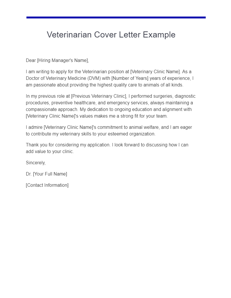 cover letter for fresh graduate veterinarian