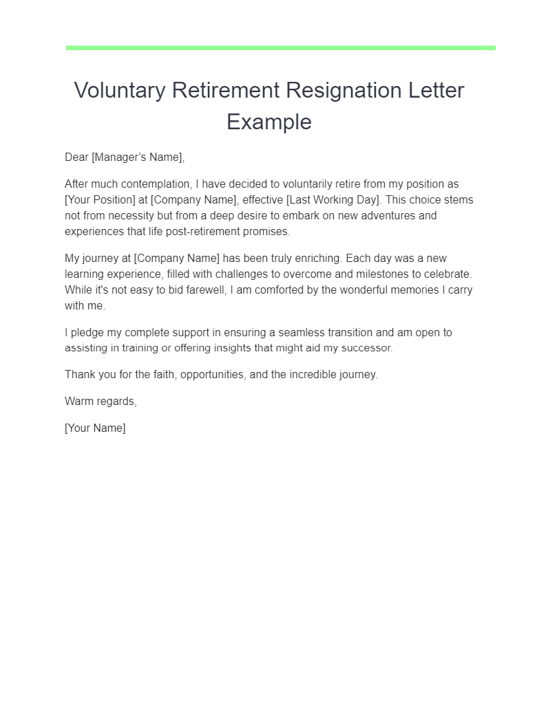 voluntary retirement resignation letter example