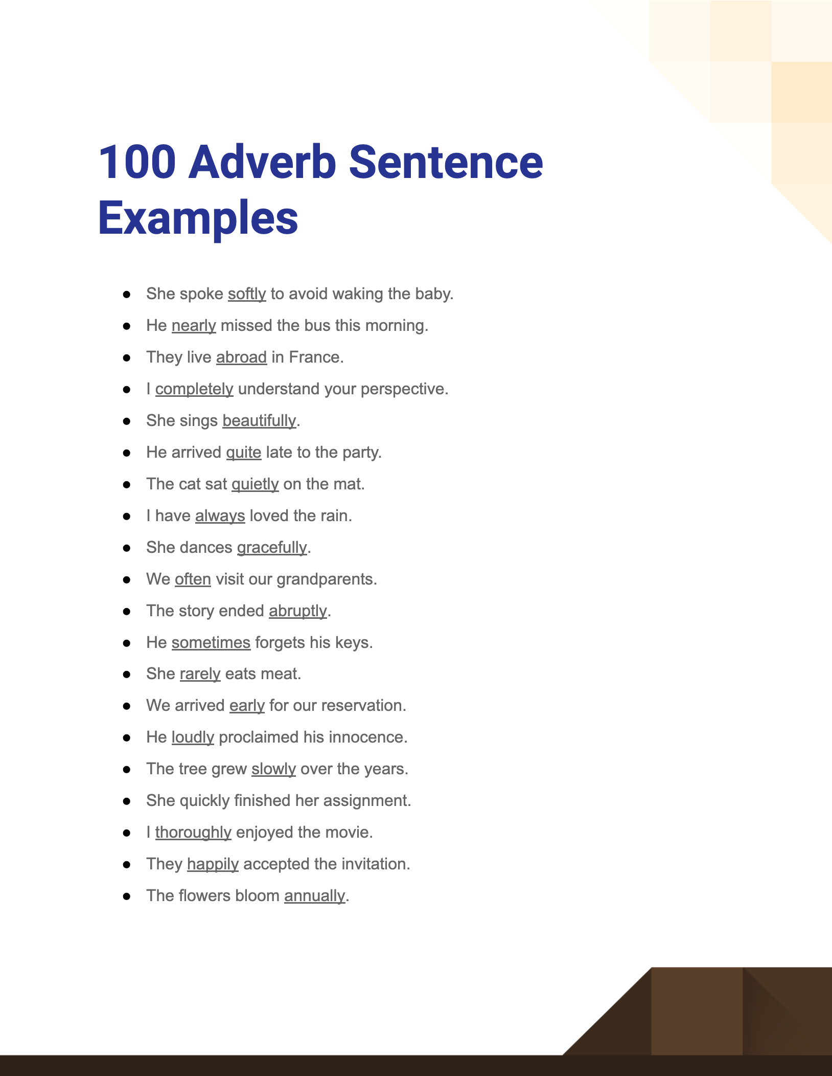 adverb sentence examples