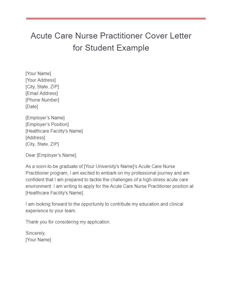 acute care nurse practitioner cover letter for student example
