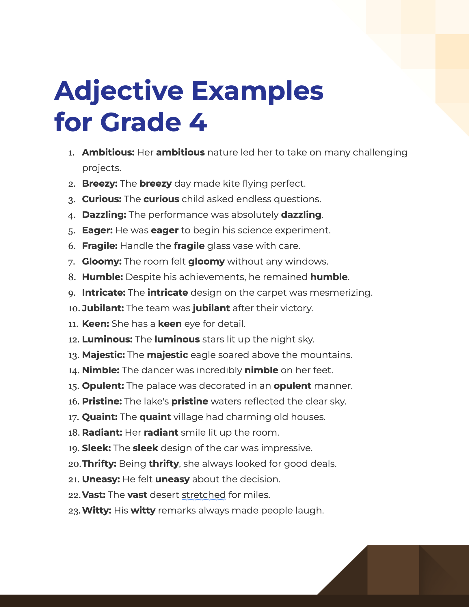 adjective examples for grade 41