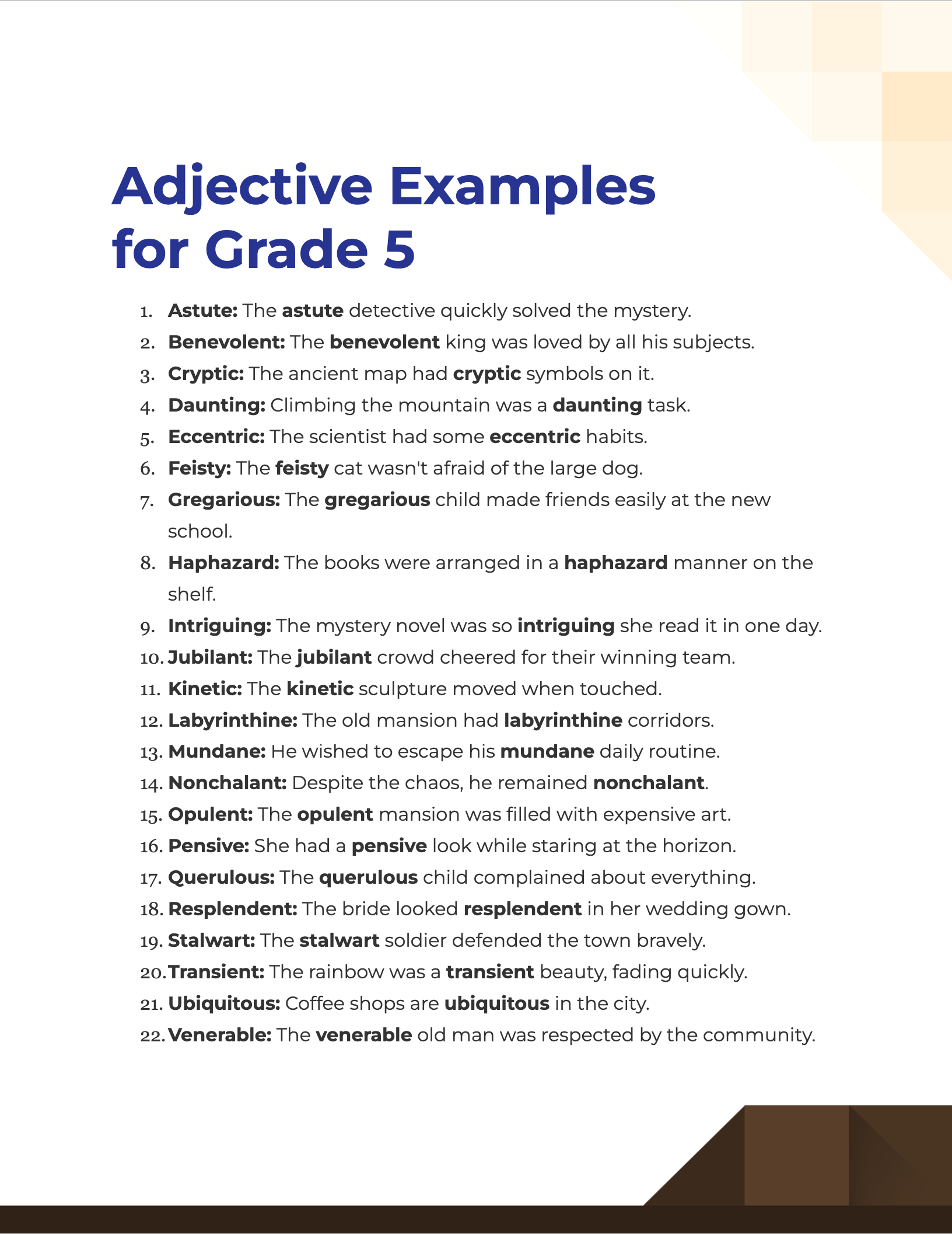 adjective examples for grade 51