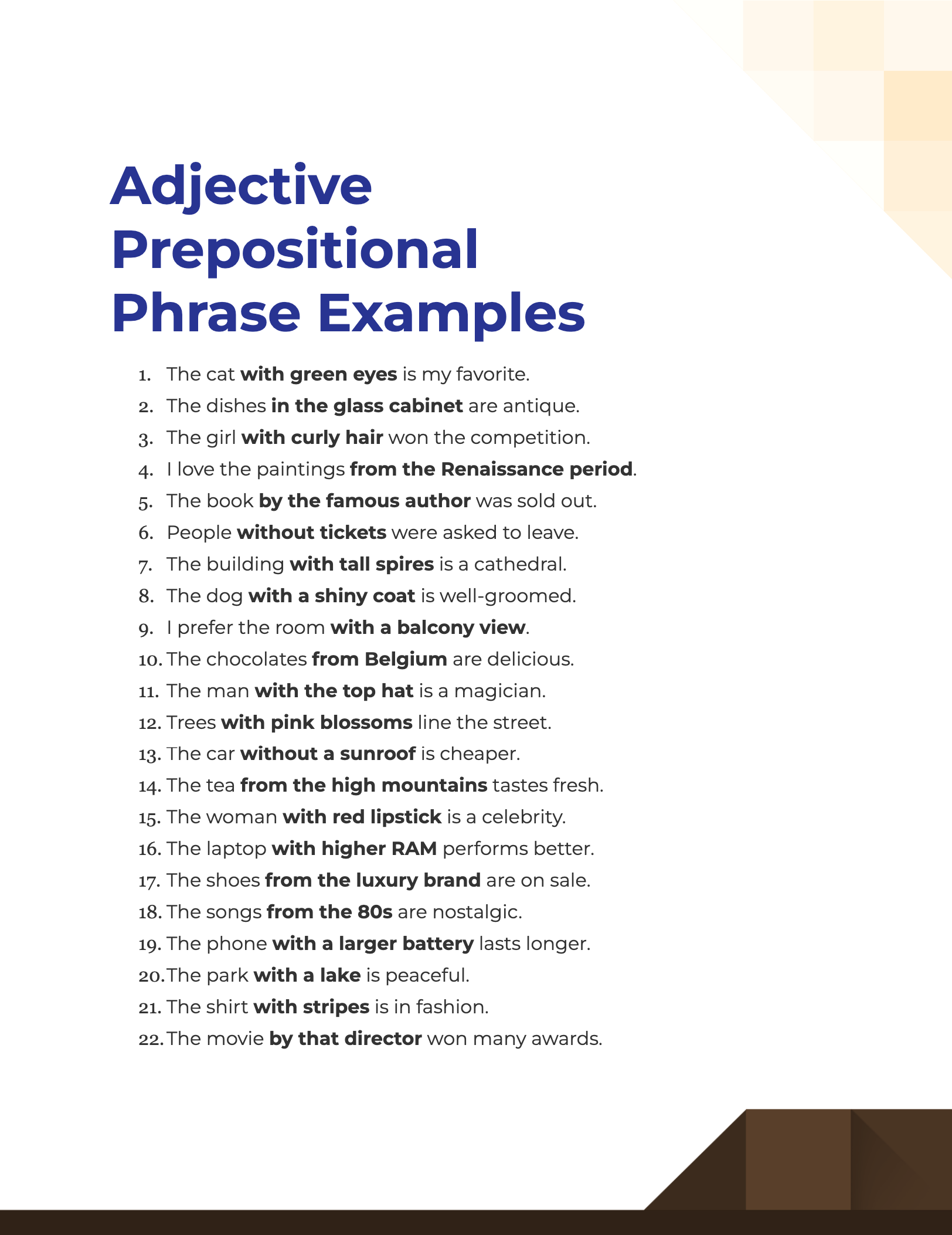 adjective prepositional phrase examples