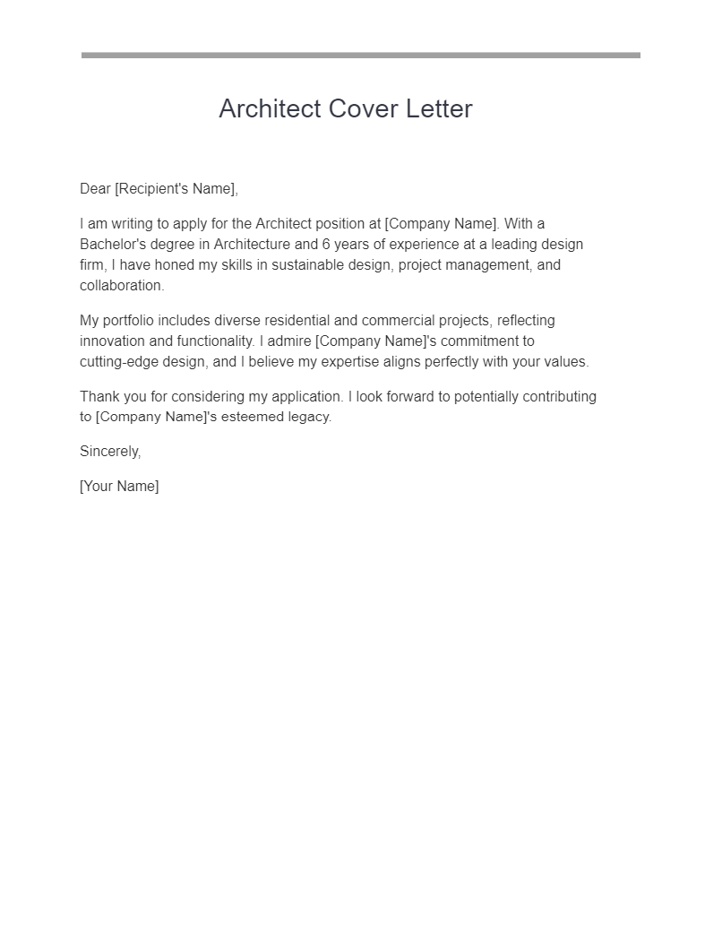 cover letter for an architect