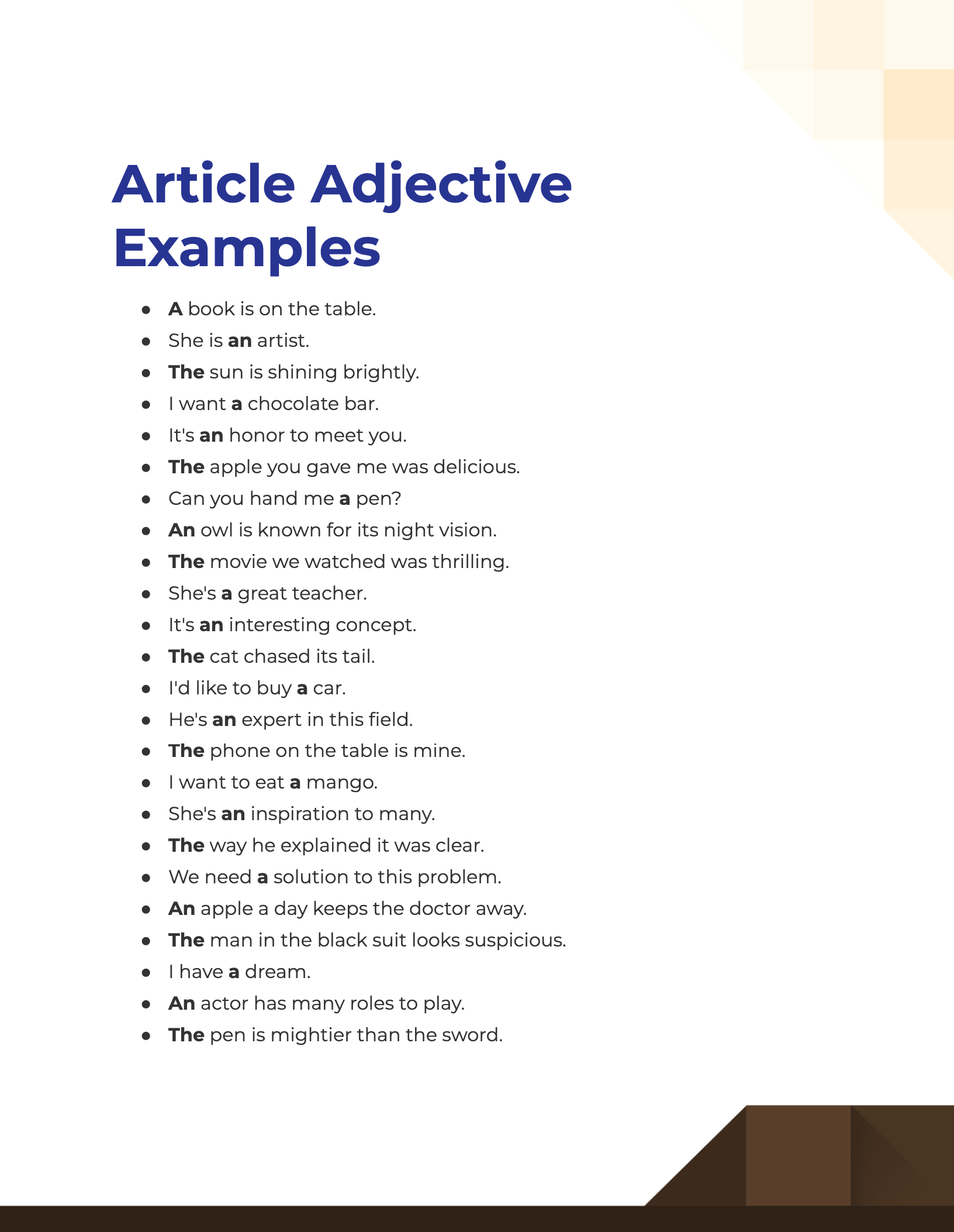 Article Adjective Examples