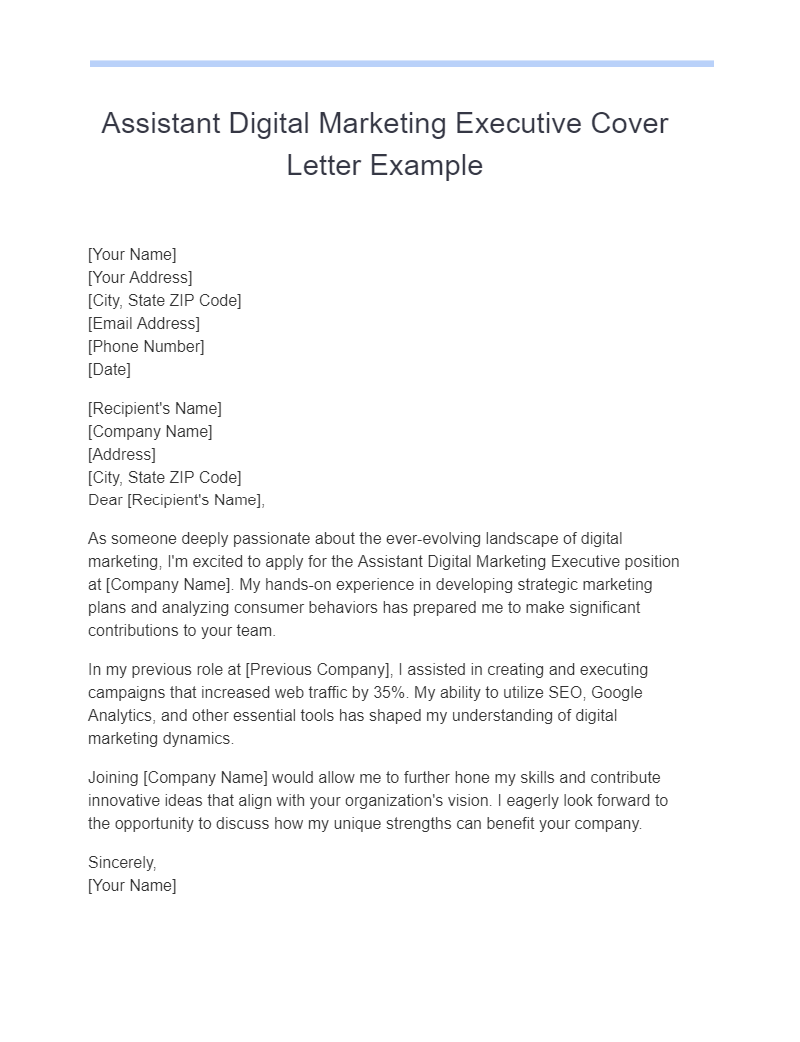 Assistant Digital Marketing Executive Cover Letter Example