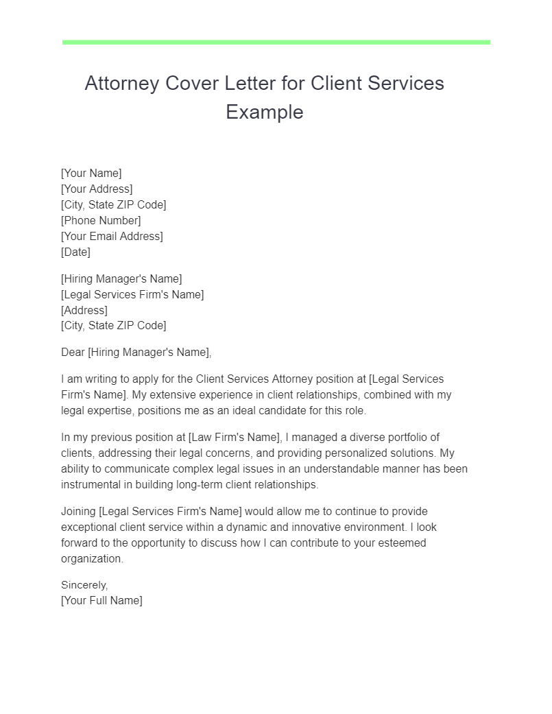 attorney cover letter for client services example