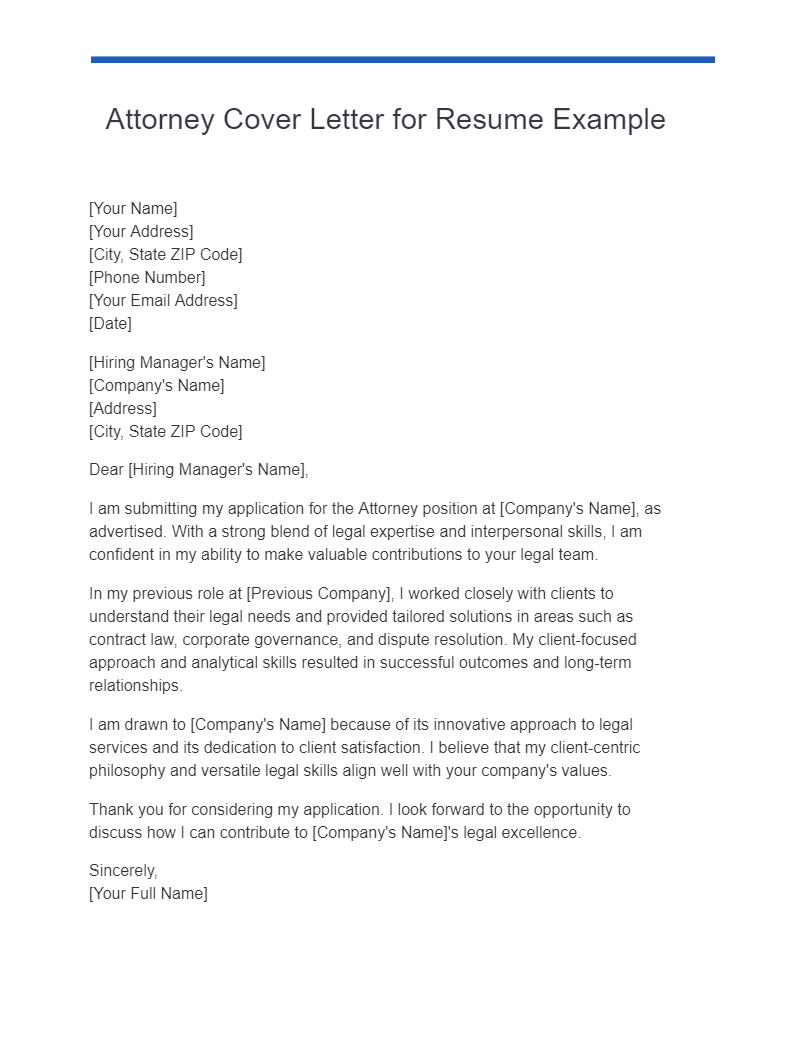 attorney cover letter for resume example
