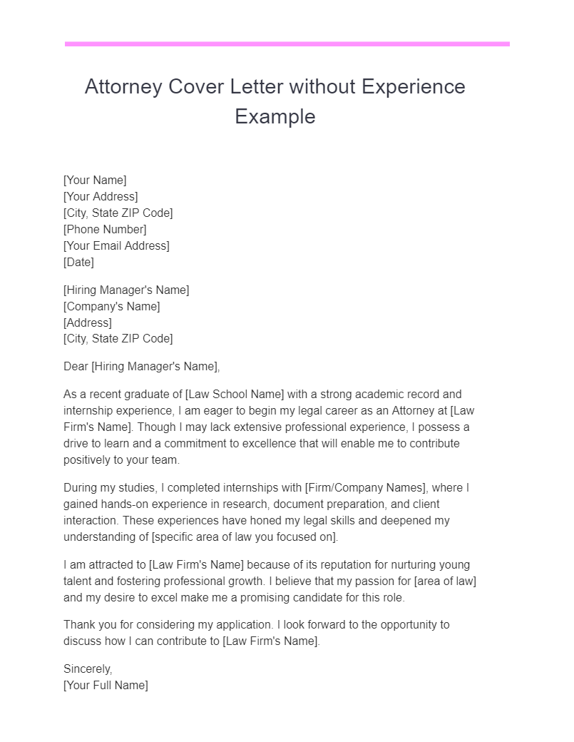 attorney cover letter without experience example