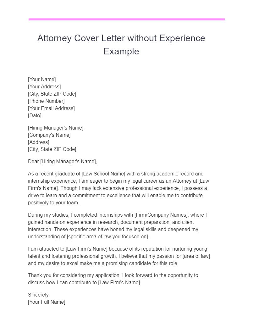 legal cover letter without experience