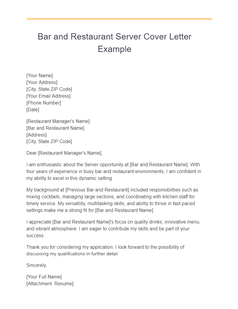 cocktail server cover letter