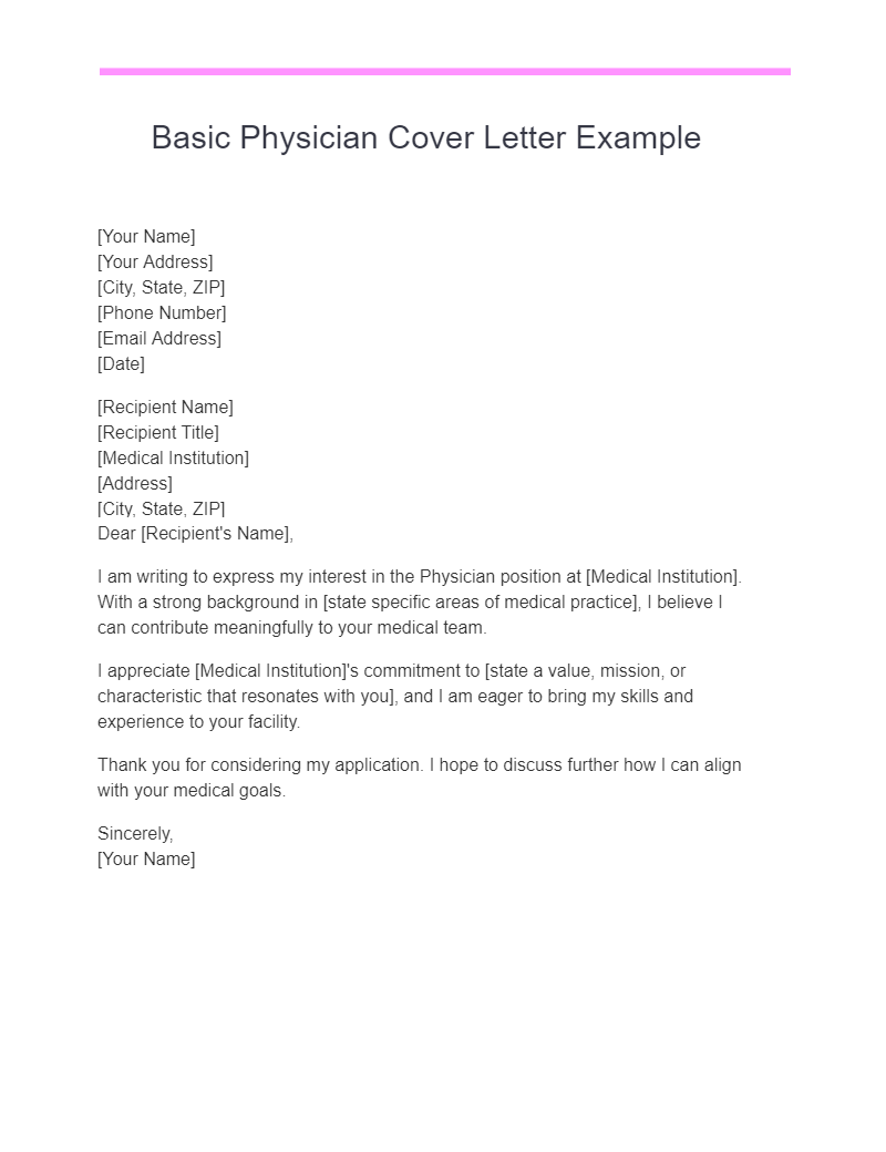 basic physician cover letter example