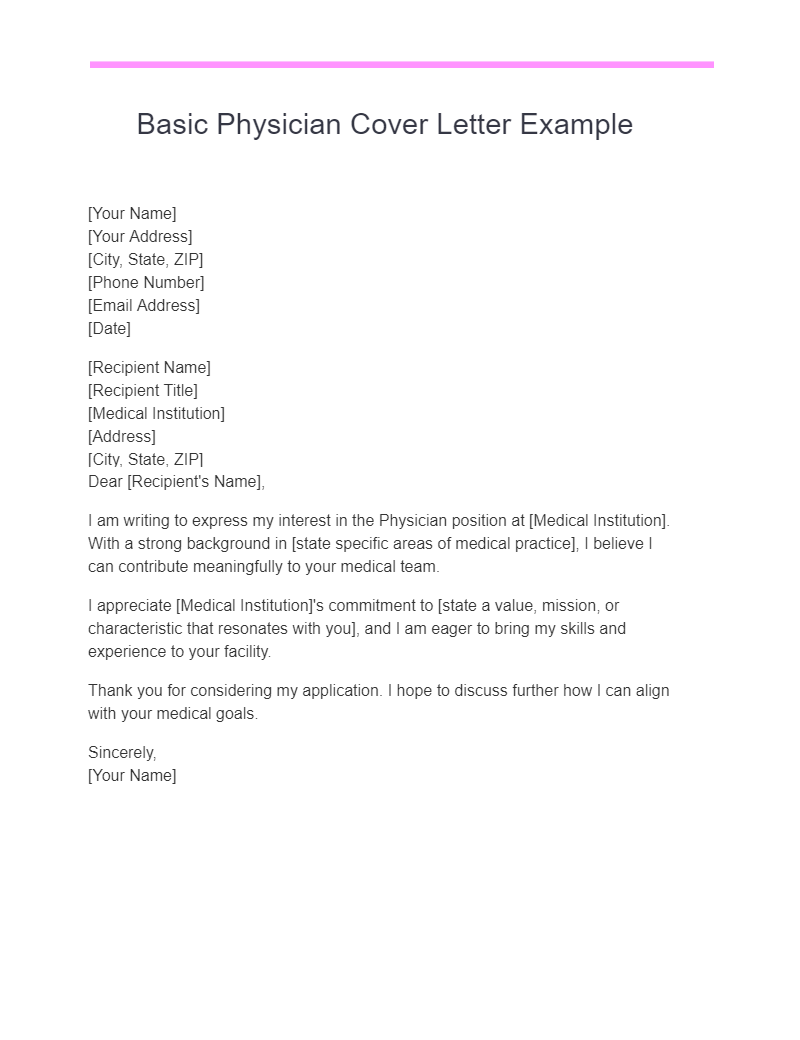 Basic Physician Cover Letter Example