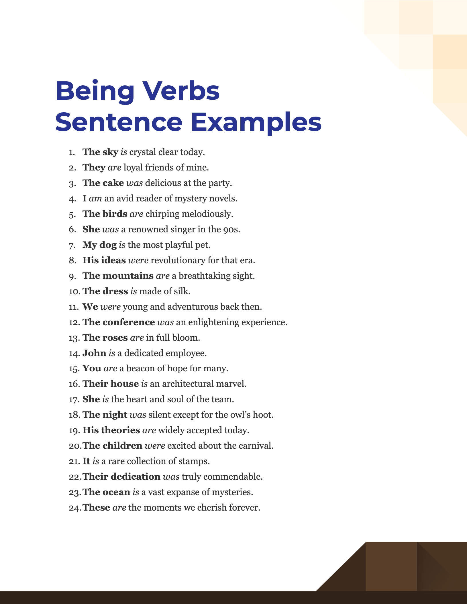 being verbs sentence examples1