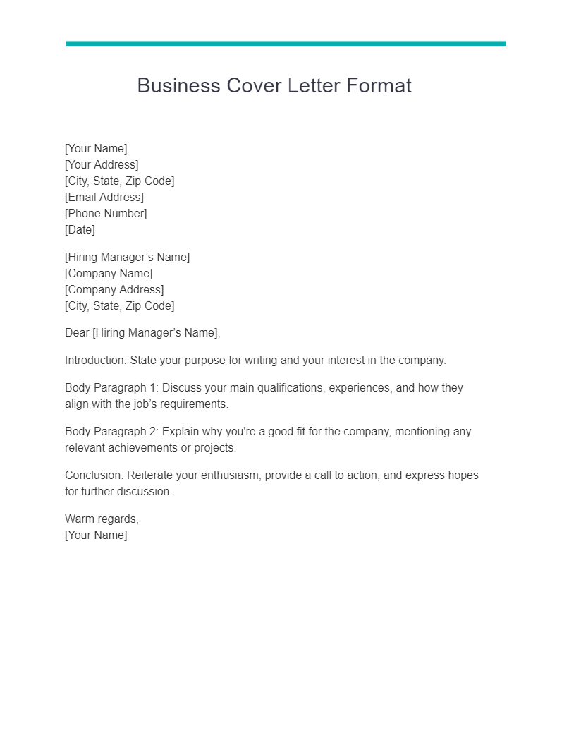 Business Cover Letter Format