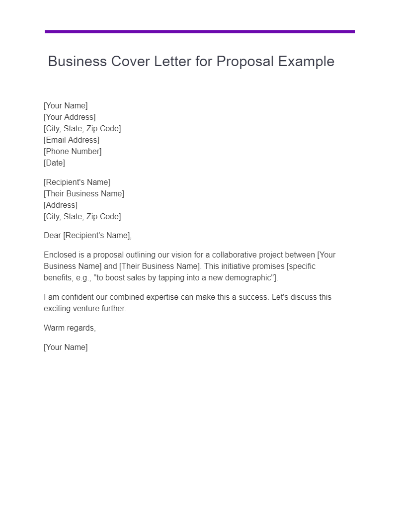 Business Cover Letter for Proposal Example