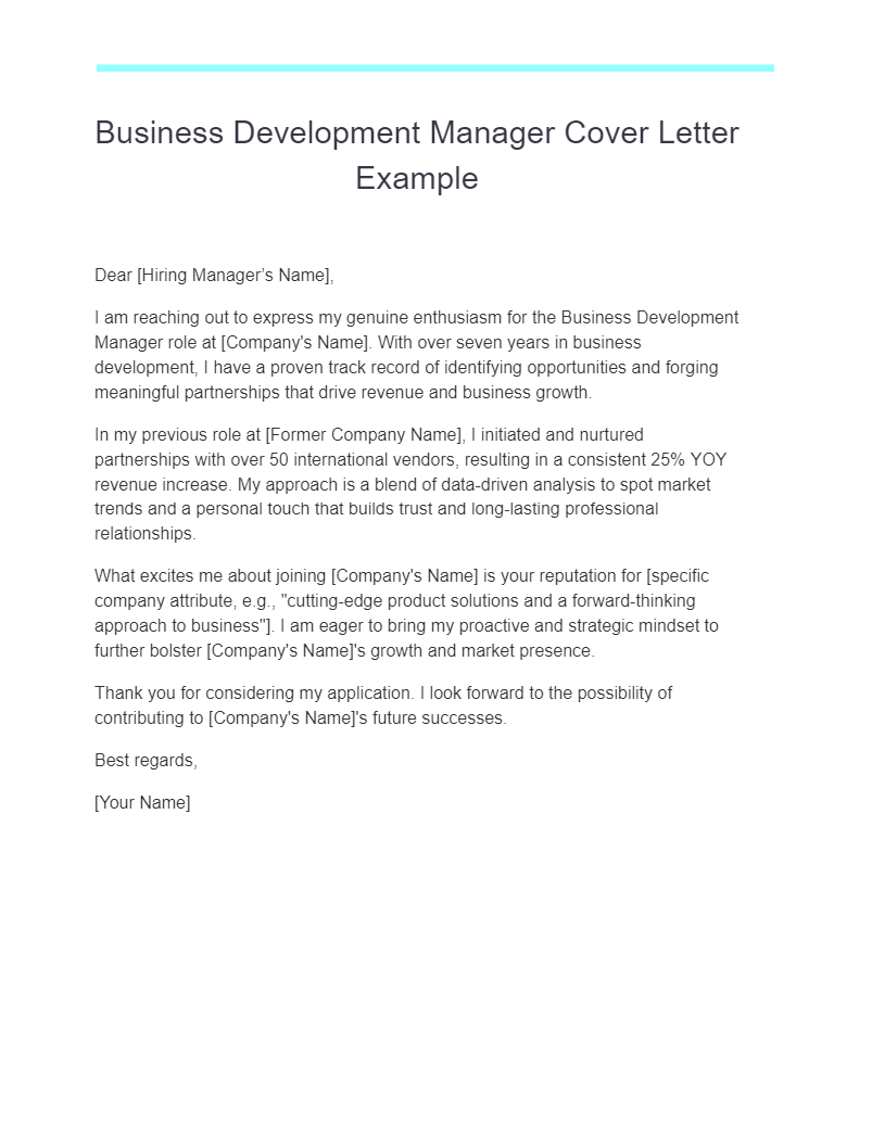 Business Development Manager Cover Letter Example