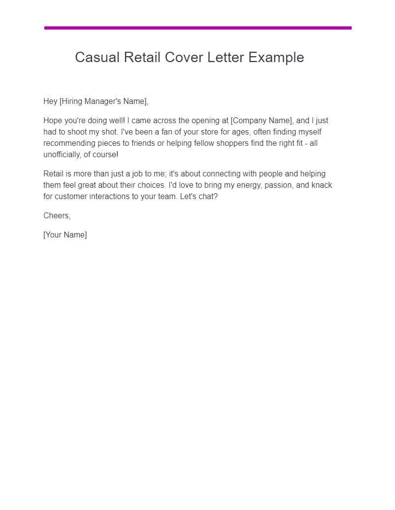 Casual Retail Cover Letter Example
