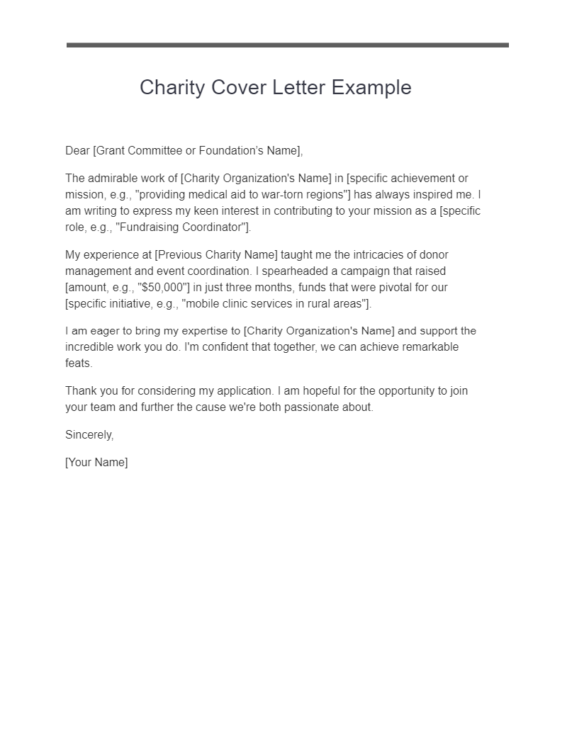 charity cover letter example