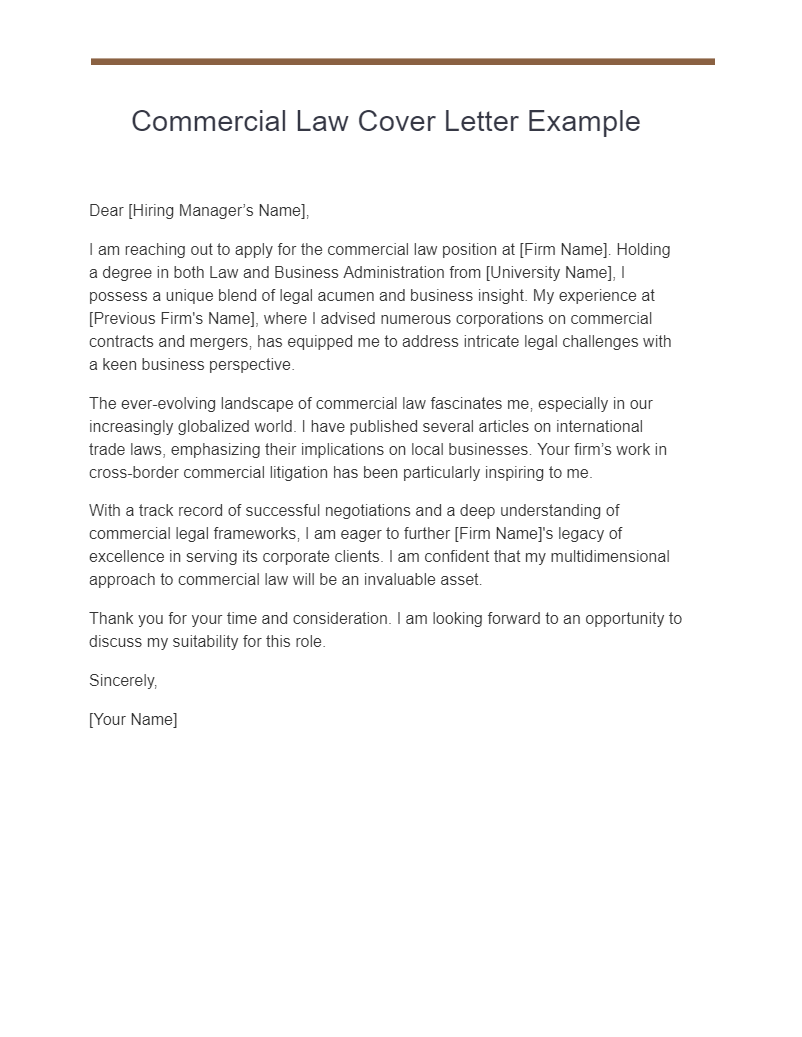 Commercial Law Cover Letter Example