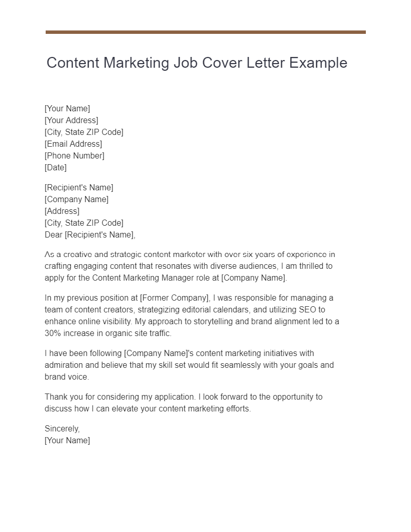 Content Marketing Job Cover Letter Example