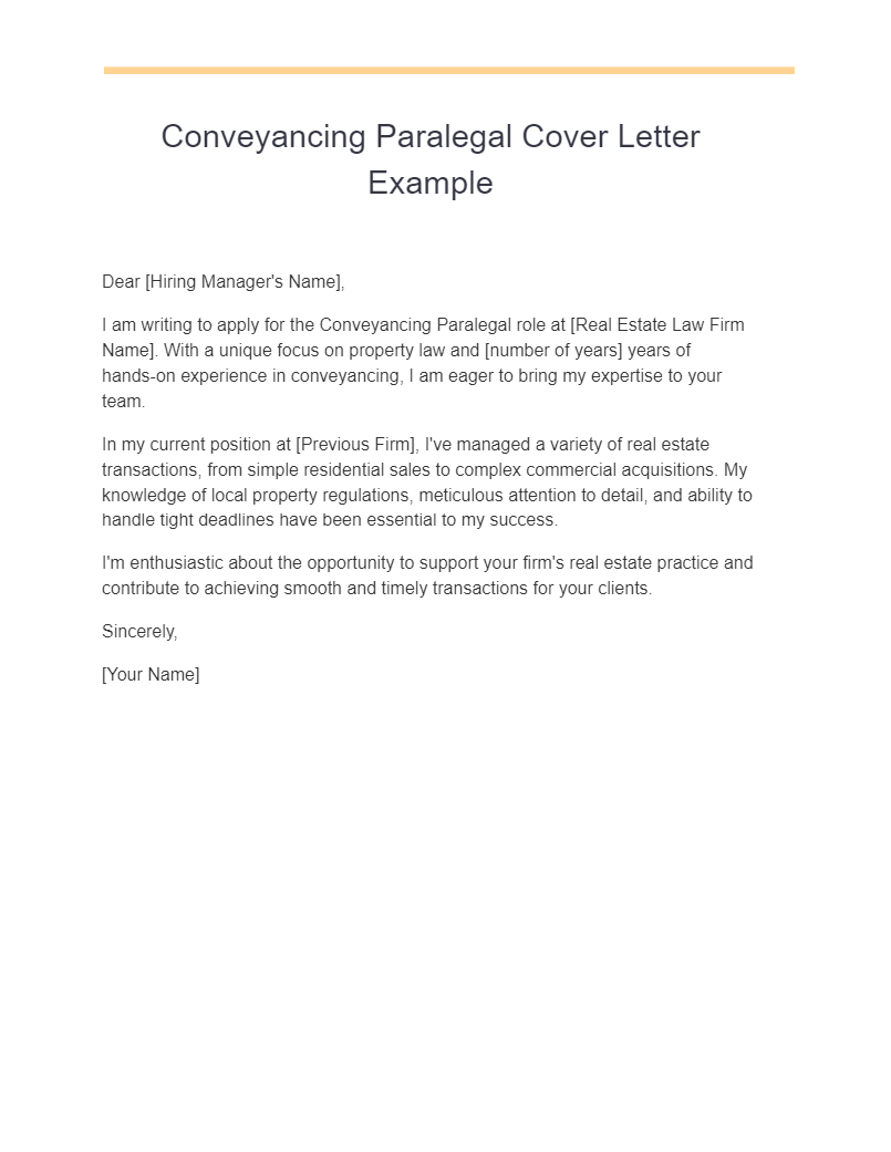 conveyancing paralegal cover letter example