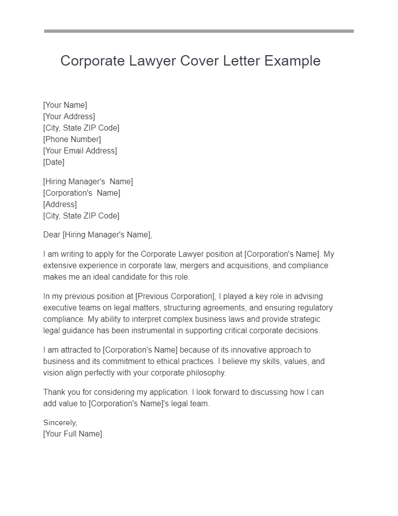 m&a lawyer cover letter