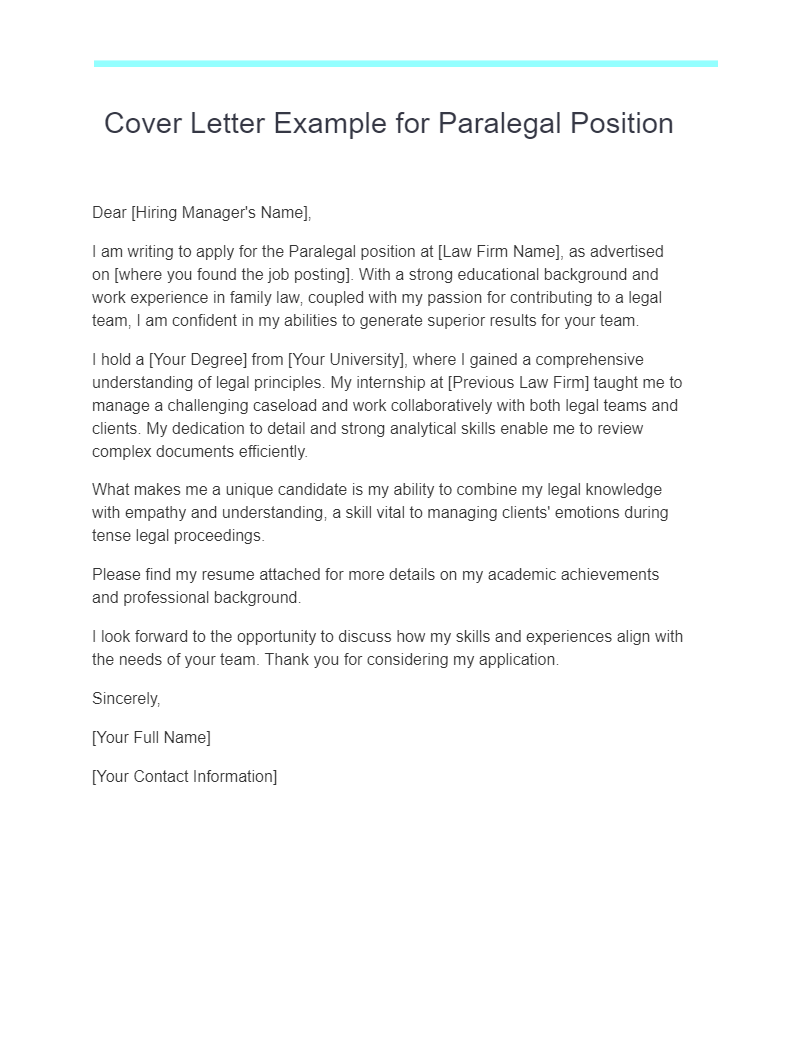 cover letter for a paralegal with no experience