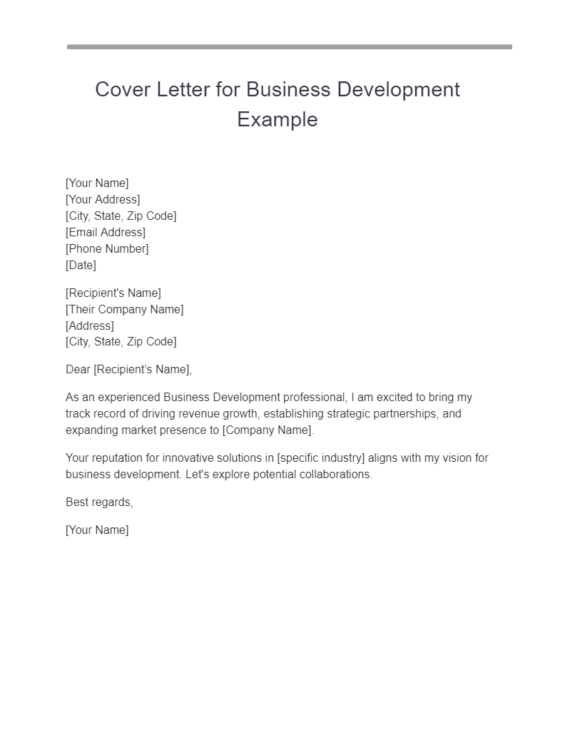 Cover Letter for Business Development Example