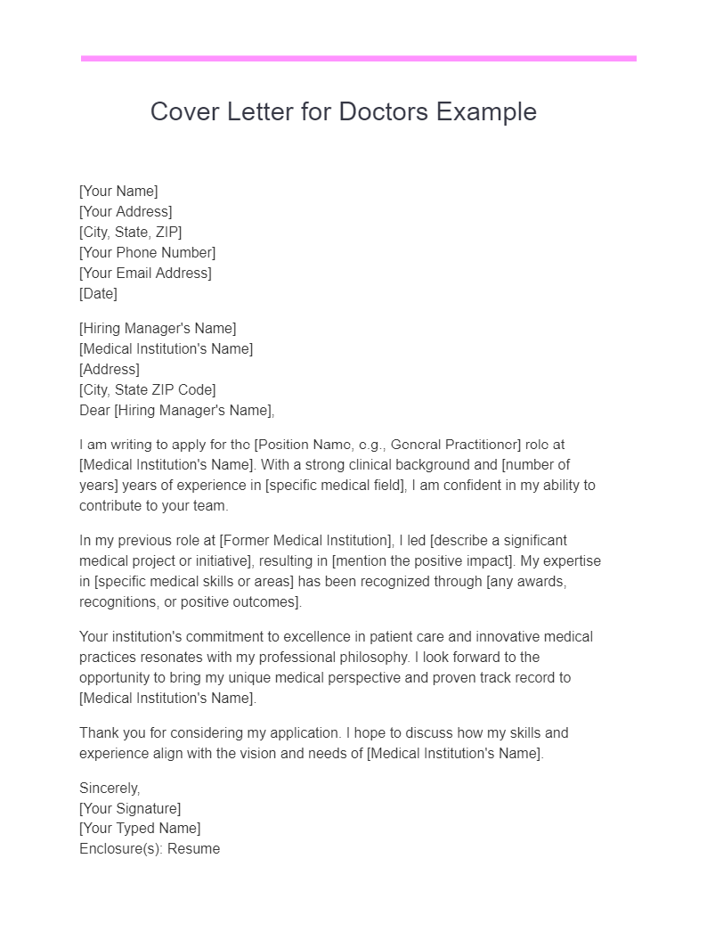 Cover Letter for Doctors Example