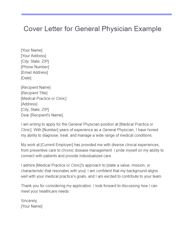 cover letter for general physician example