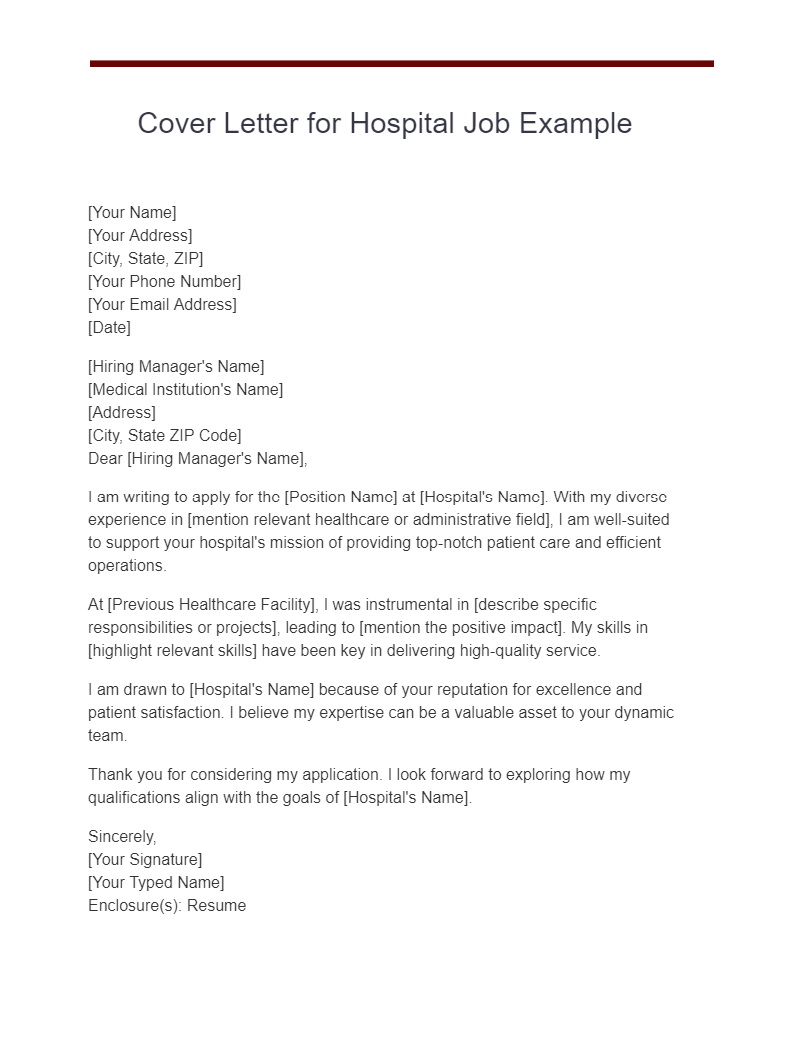 Cover Letter for Hospital Job Example