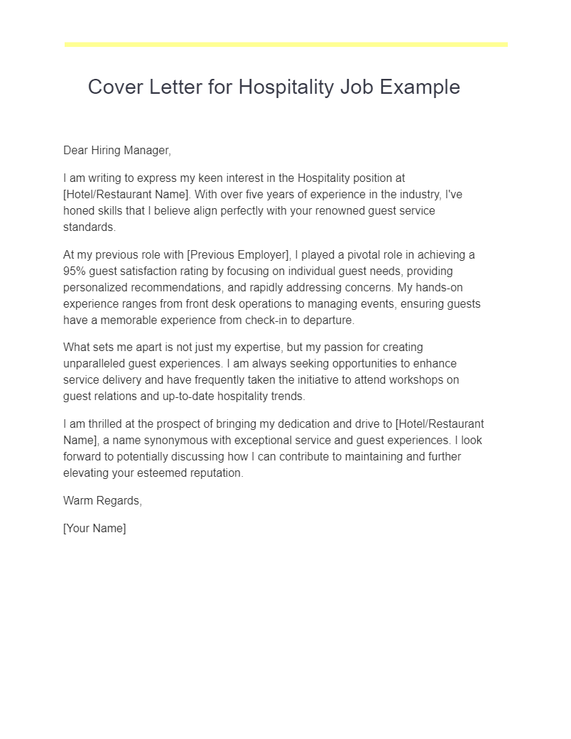 example cover letter for hospitality management