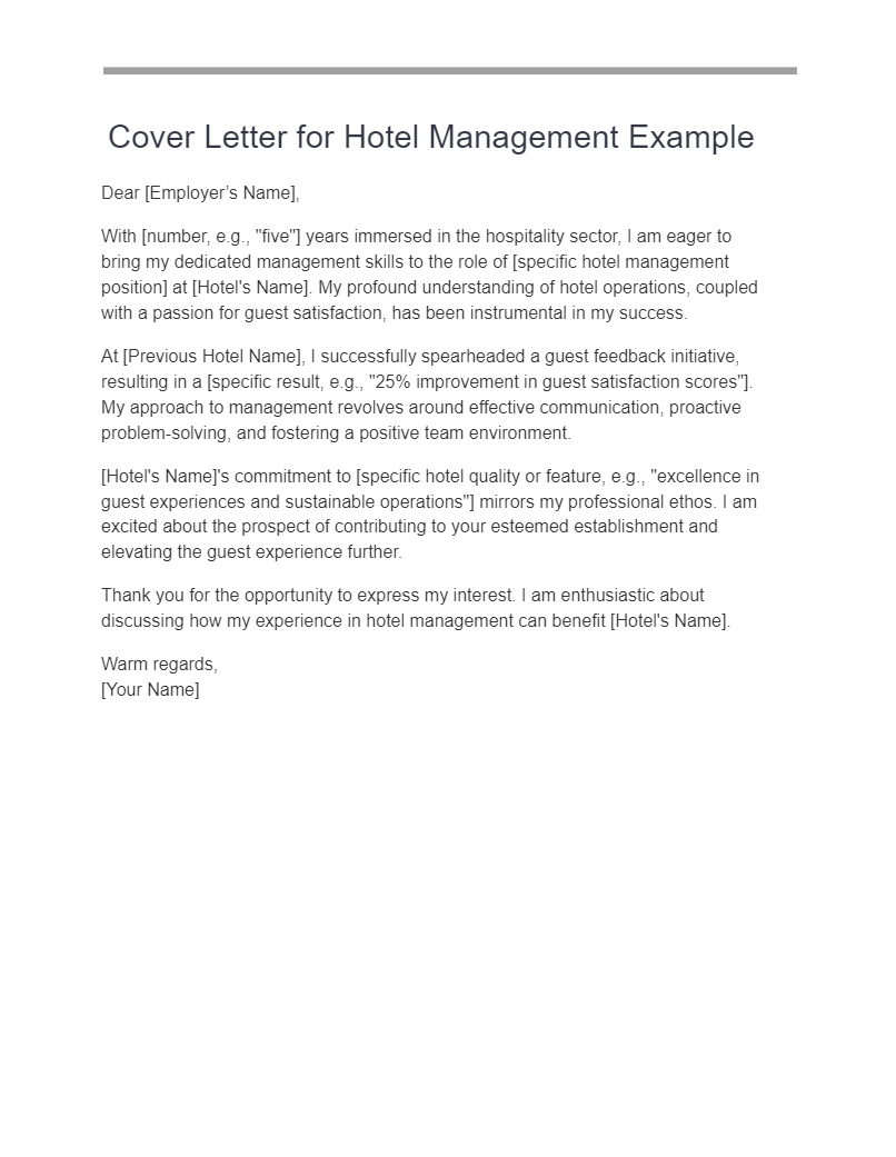 Cover Letter for Hotel Management Example
