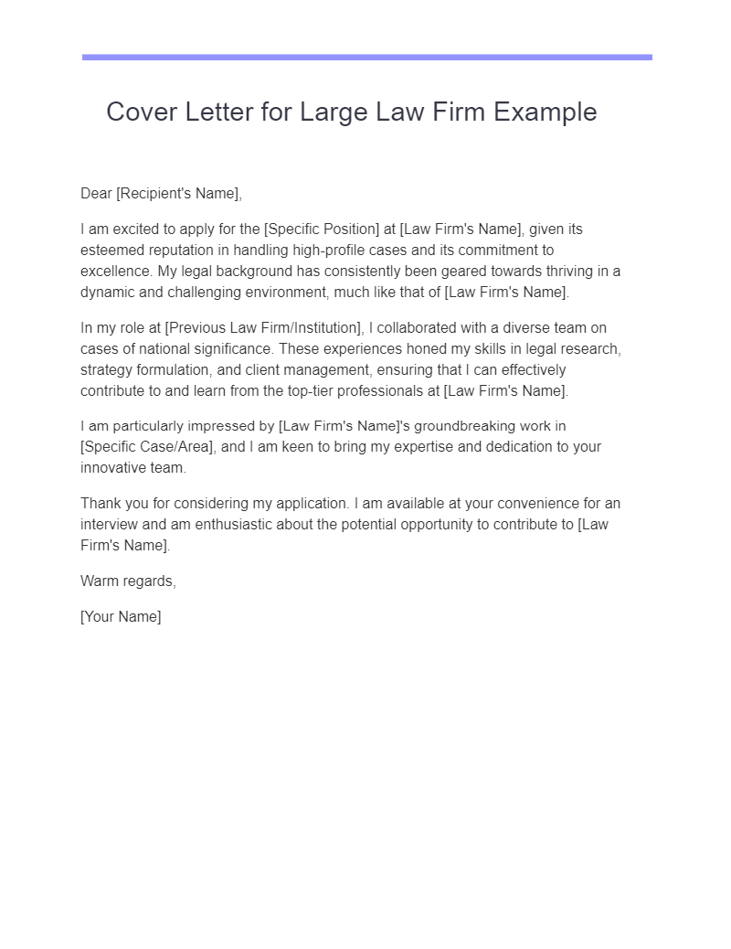 Cover Letter for Large Law Firm Example