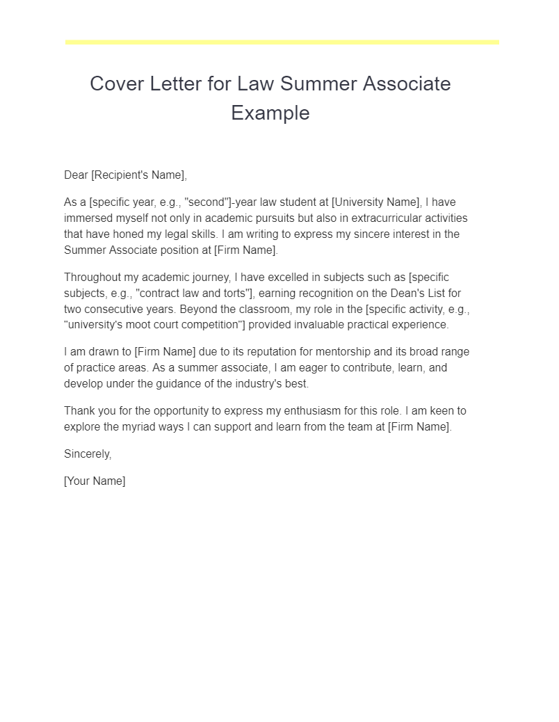 Cover Letter for Law Summer Associate Example