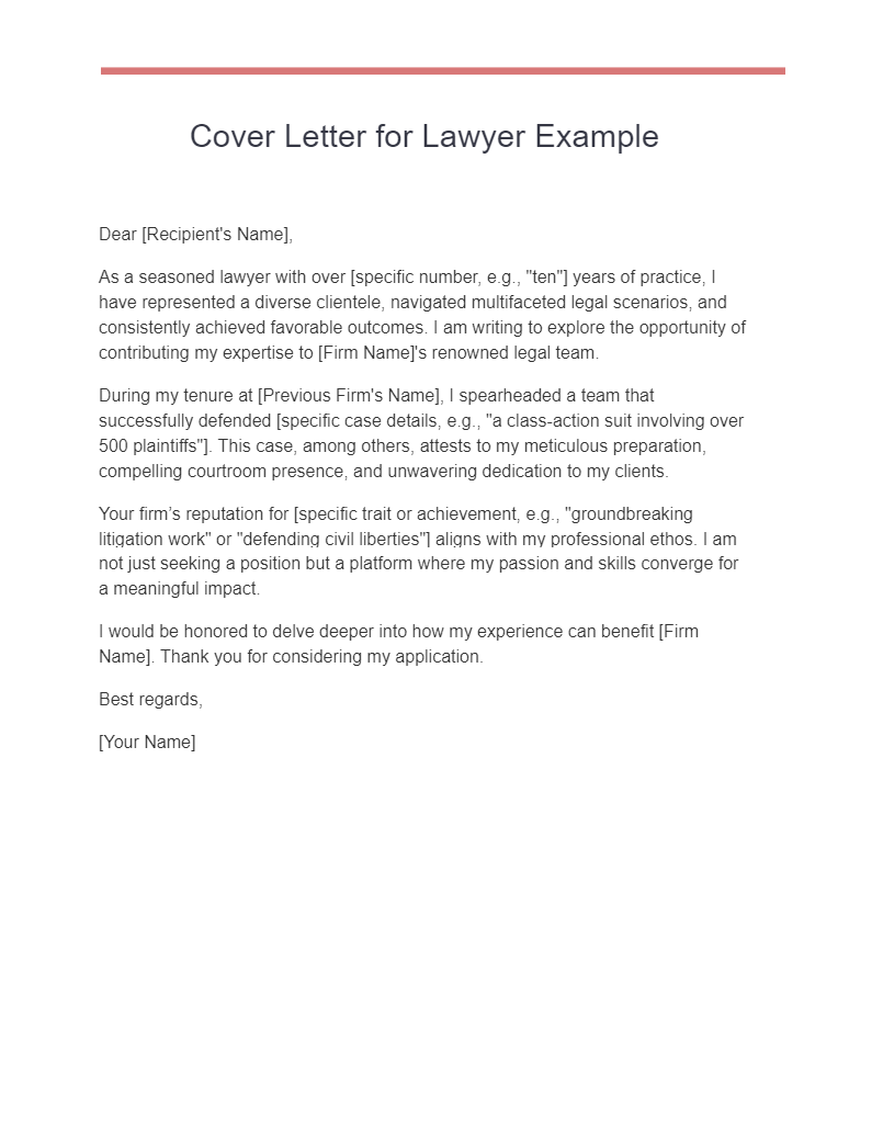Cover Letter for Lawyer Example