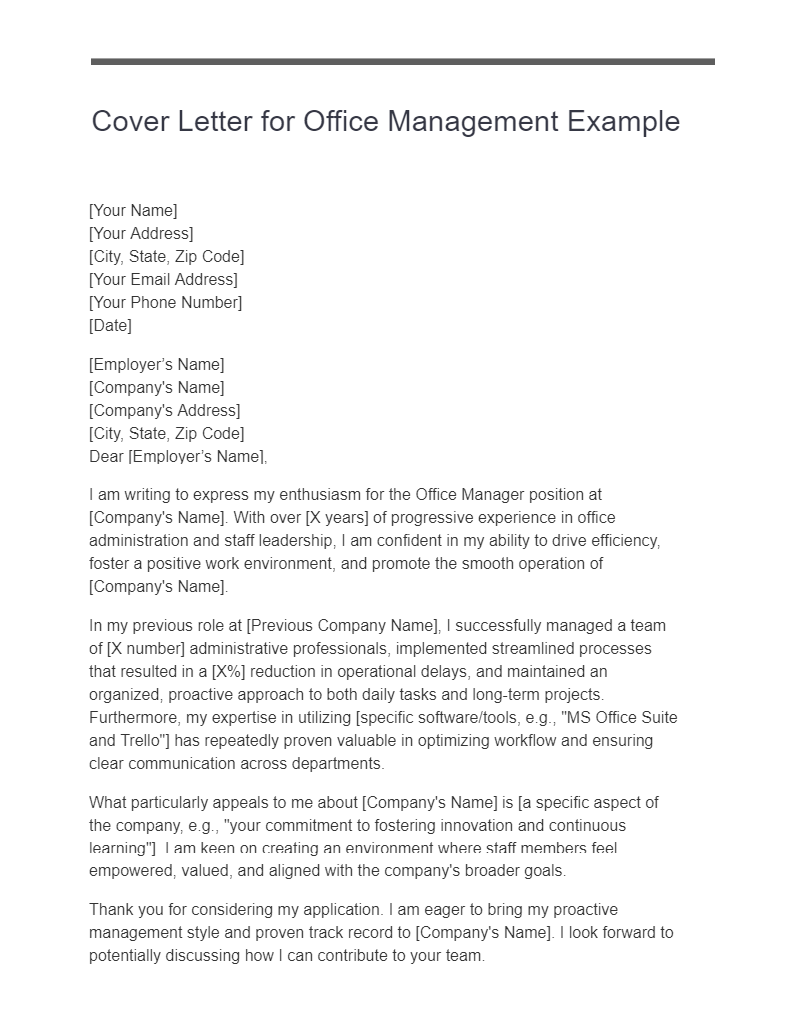 Cover Letter for Office Management Example