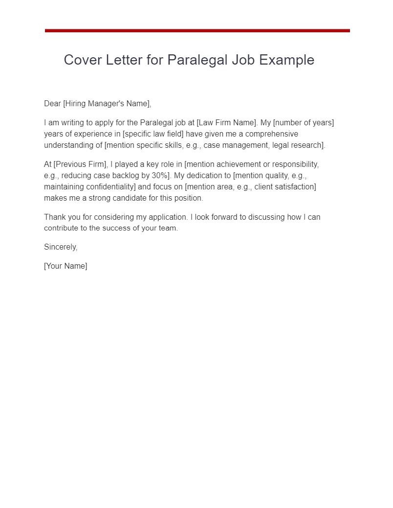 paralegal internship cover letter sample