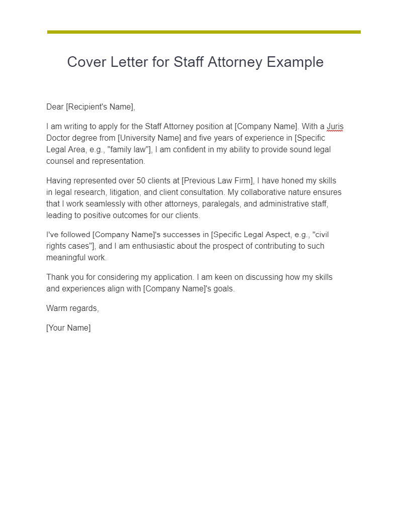 Cover Letter for Staff Attorney Example