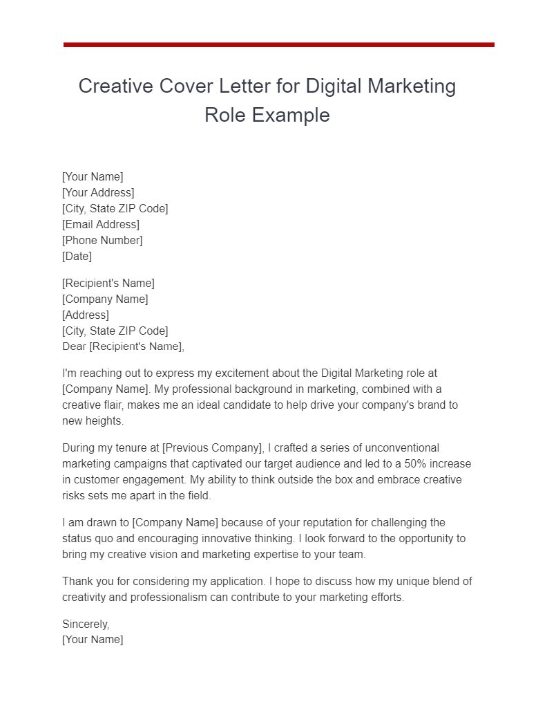 Creative Cover Letter for Digital Marketing Role Example