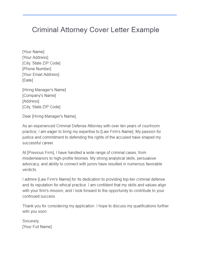 criminal attorney cover letter example