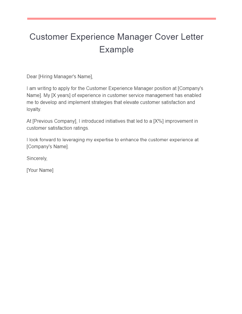 Customer Experience Manager Cover Letter Example